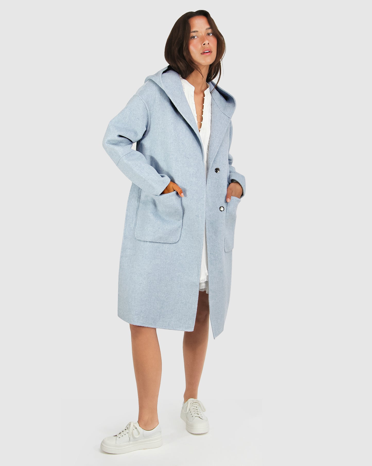 Walk This Way Wool Blend Oversized Coat - Light Blue