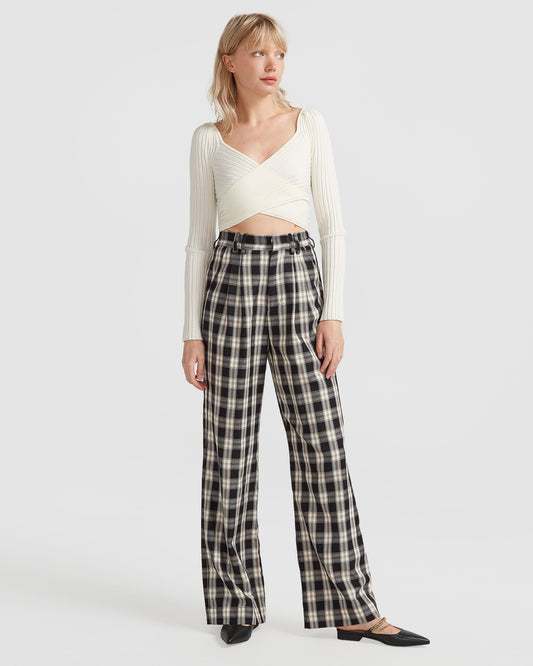 Dominoes Wide Leg Check Pant - Black Check