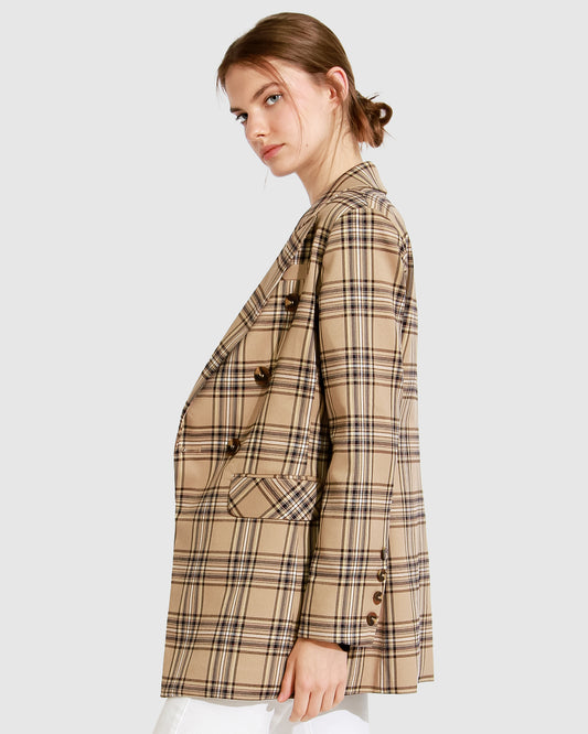 Too Cool For Work Plaid Blazer - Camel