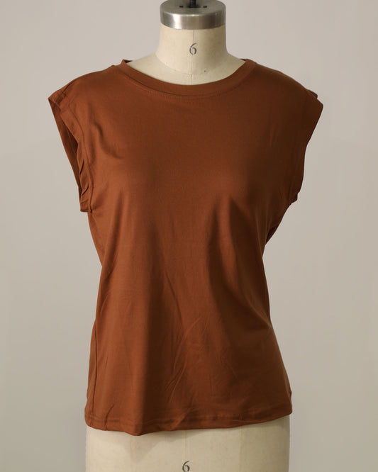 Round Neck Sleeveless T-Shirt - Rust