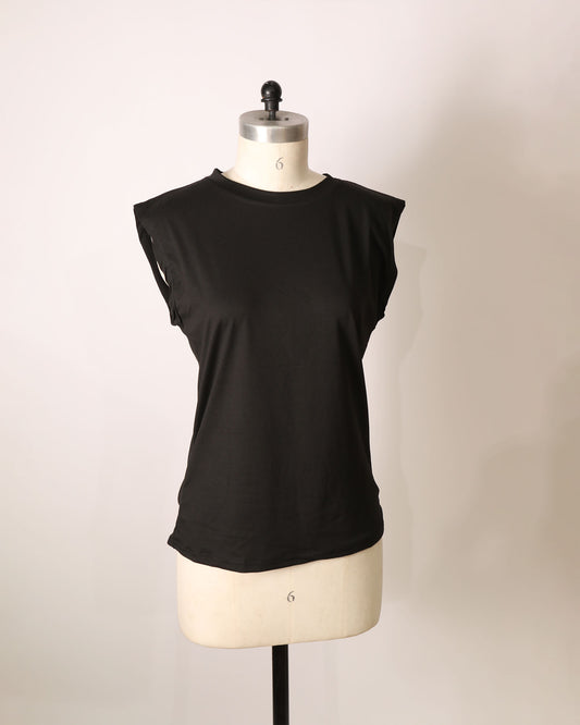 Round Neck Sleeveless T-Shirt - Black