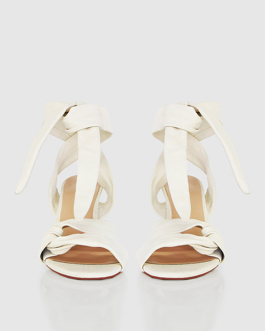 Bad Liar Leather Tie Heeled Sandal - Cream