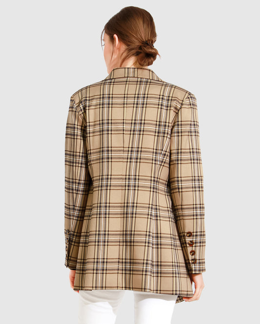 Too Cool For Work Plaid Blazer - Camel