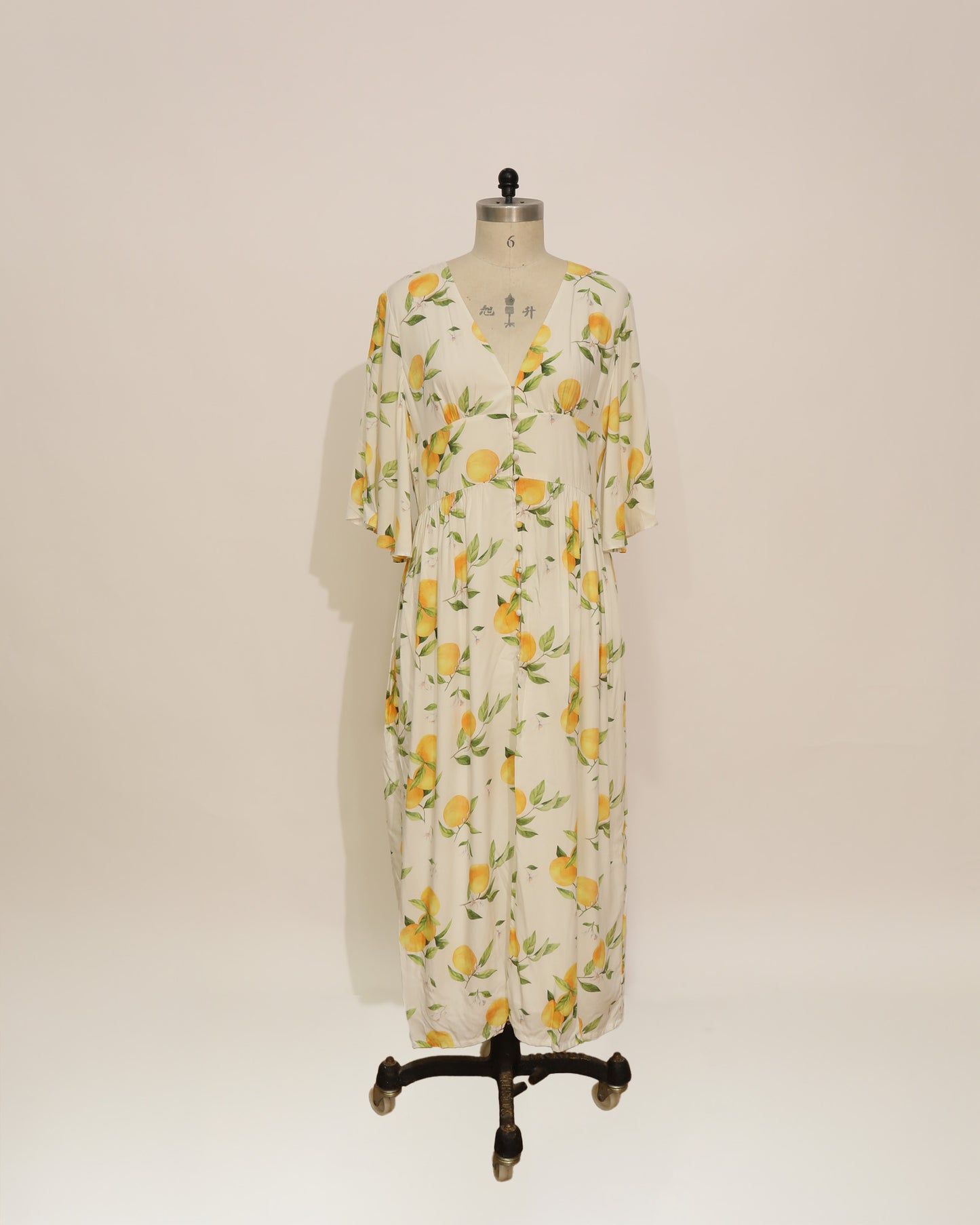 V-Neck Maxi Dress with Citrus Print