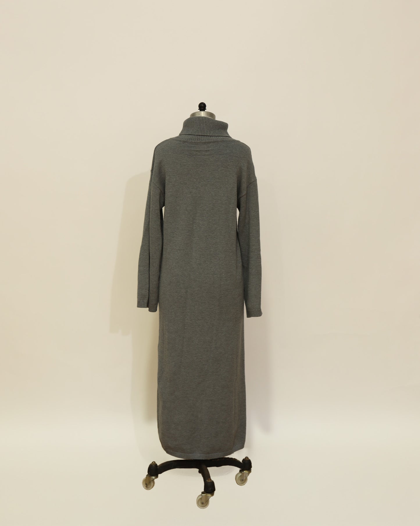 Roll Neck Knitted Long Sleeve Maxi Dress - Grey