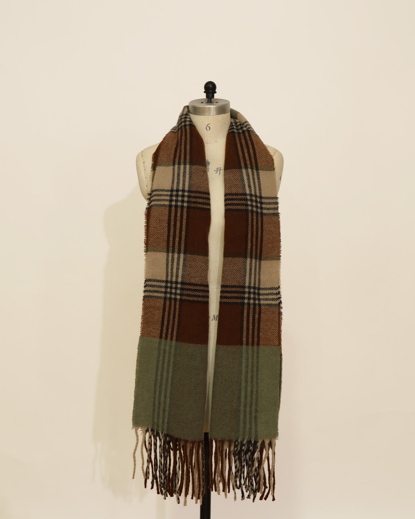 Plaid Scarf with Fringe - Brown