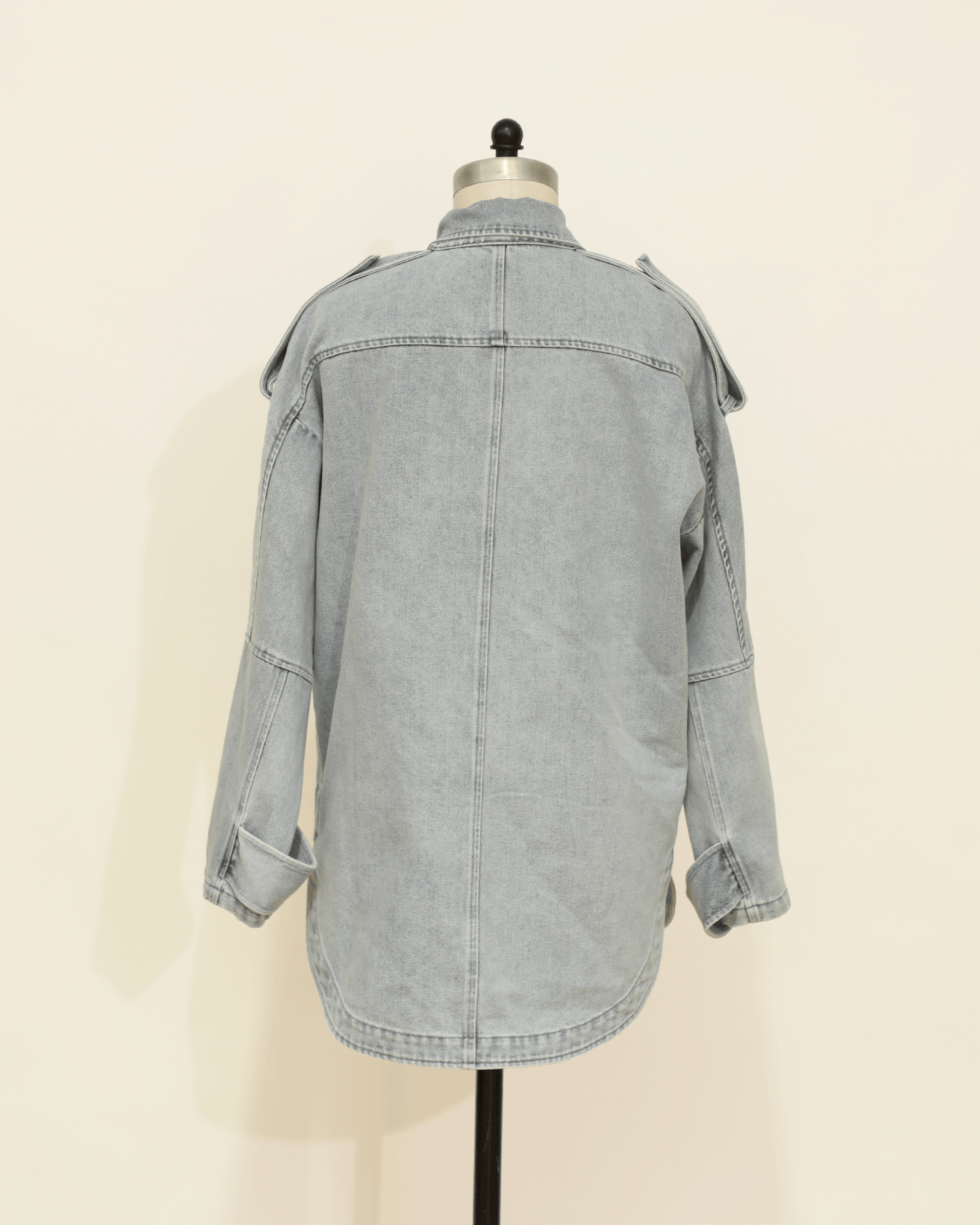 Oversized Denim Shirt with Pocket Detail - Stonewash