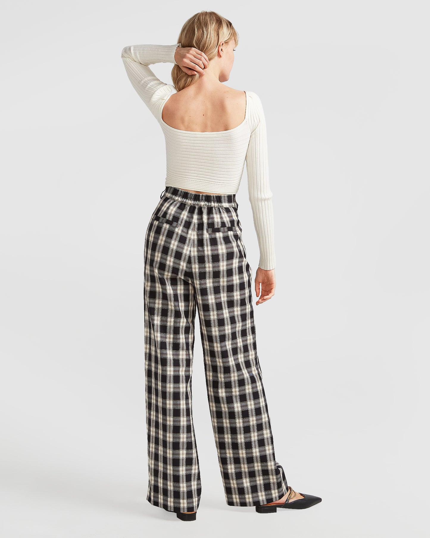 Dominoes Wide Leg Check Pant - Black Check