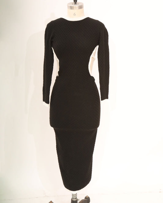 Long Sleeve Maxi with Back Tie and Contrast Trim - Black