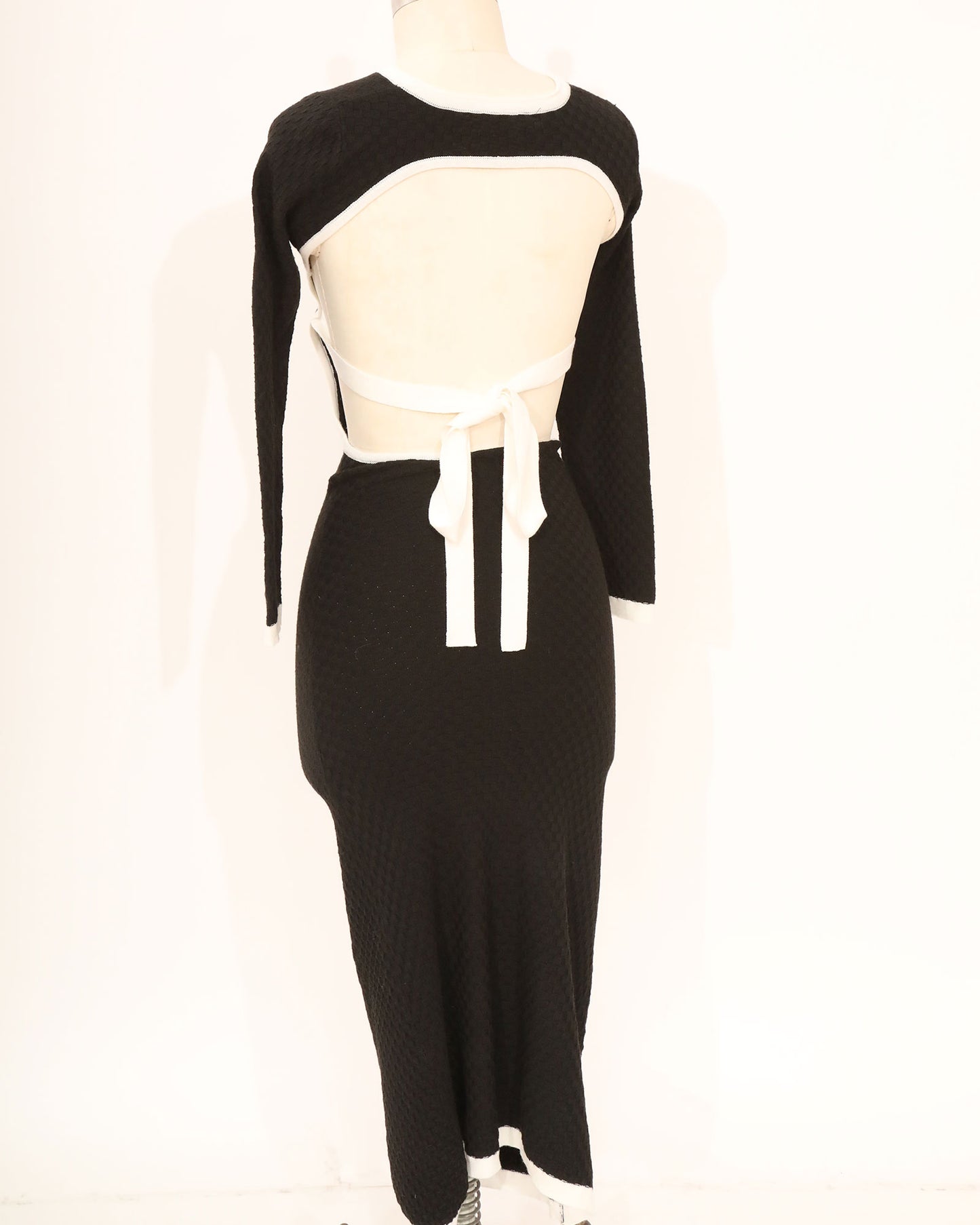 Long Sleeve Maxi with Back Tie and Contrast Trim - Black