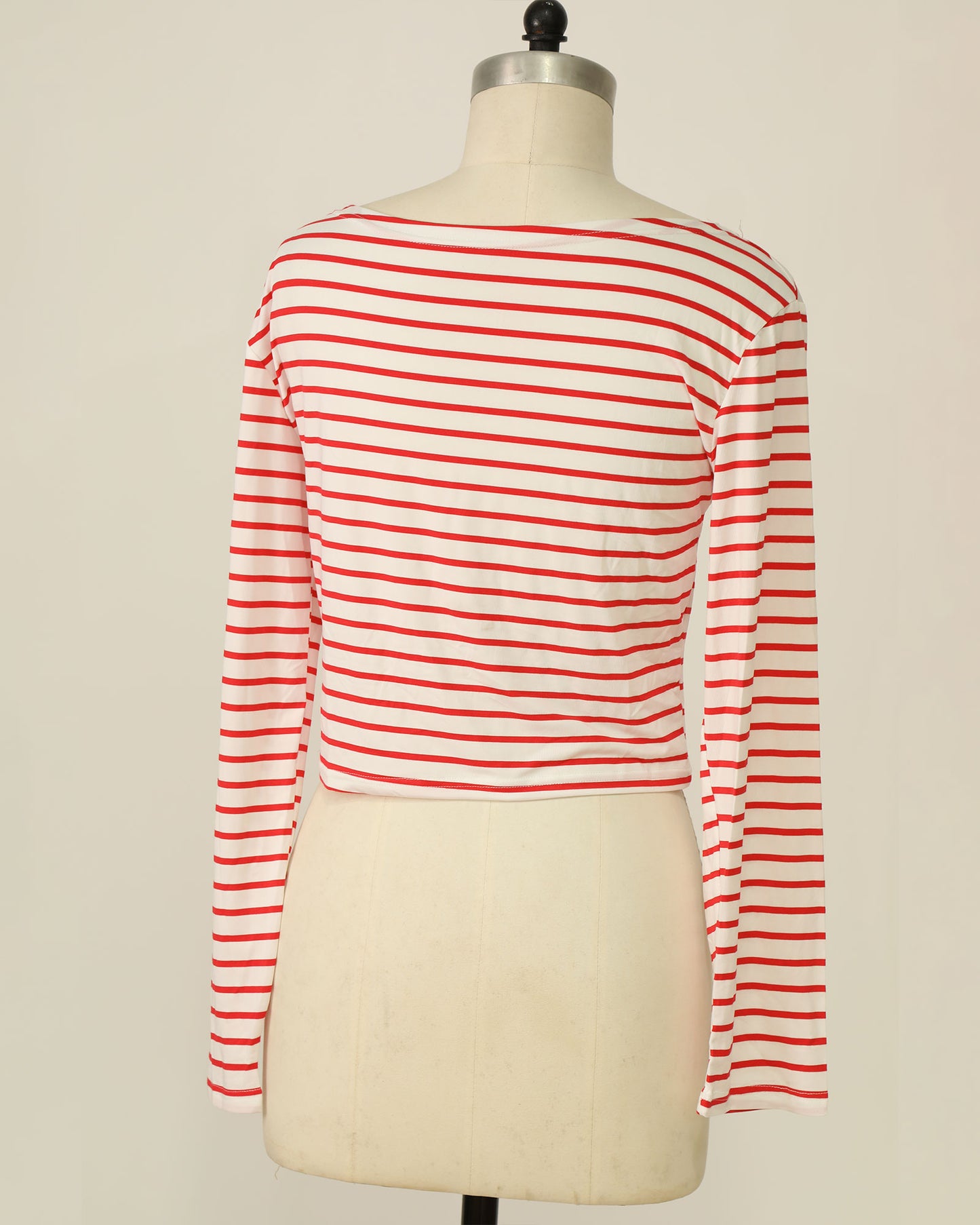 Long Sleeve Striped Top - White and Red