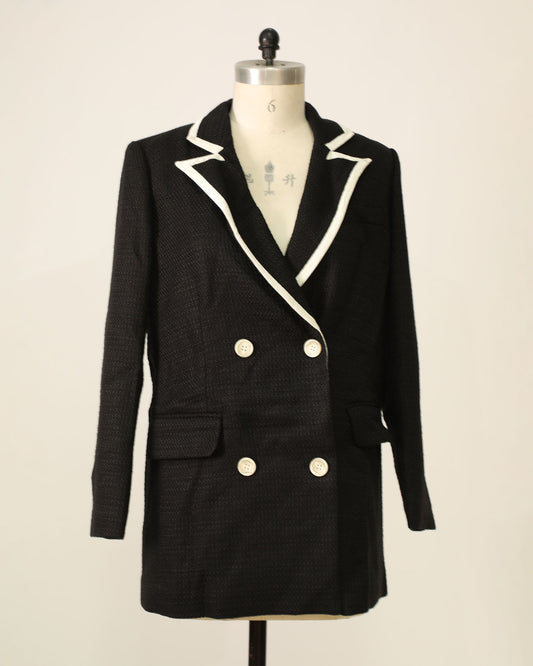 Because Of You Trimmed Blazer Dress - Black/White