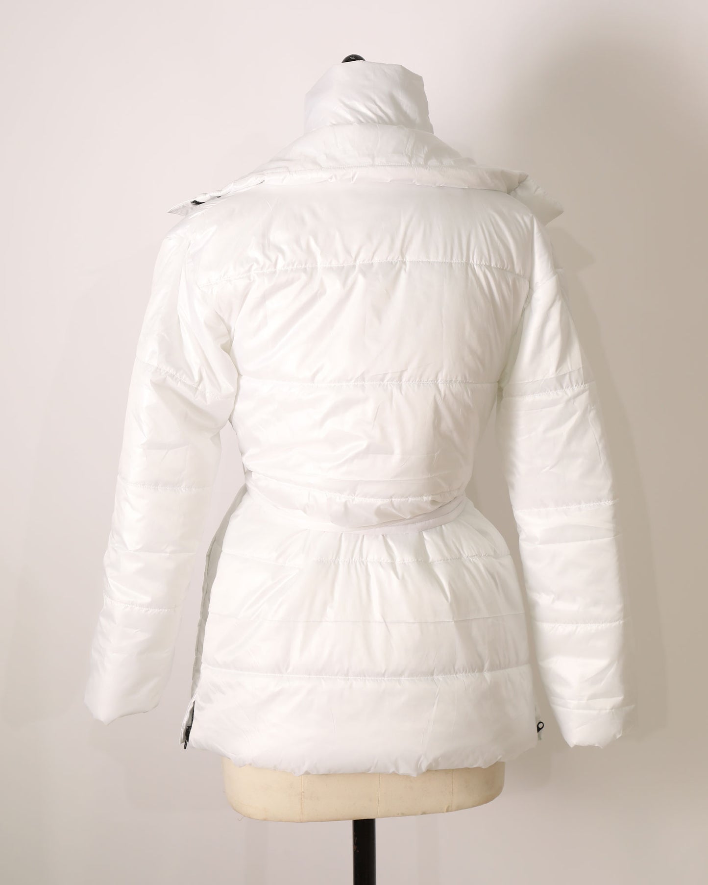 Puffer Jacket with Tie Waist Detailing  - White