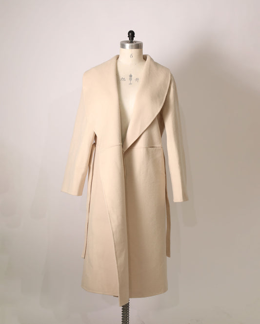 Longline Belted Coat - Cream