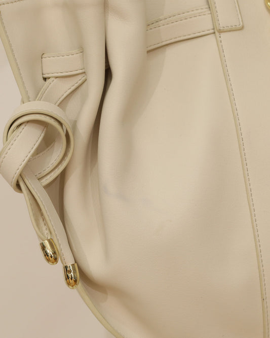 Leather Bag with Gold Chain Detailing - Cream