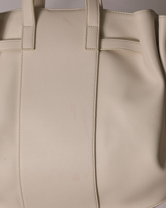 Leather Bag with Gold Chain Detailing - Cream