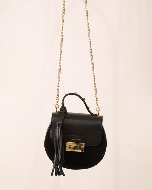 Round Crossbody Bag with Gold Stud Detailing - Black