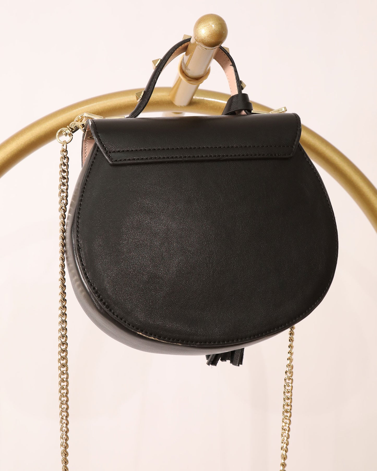 Round Crossbody Bag with Gold Stud Detailing - Black