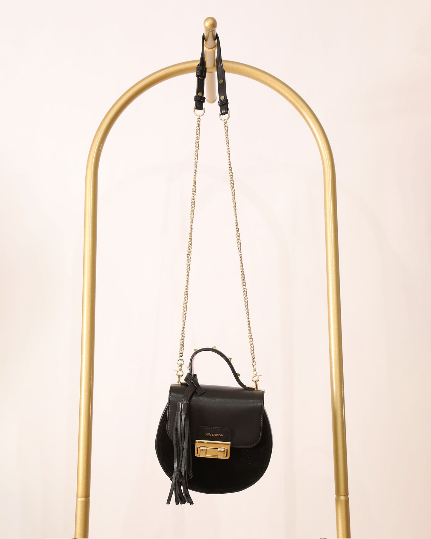 Round Crossbody Bag with Gold Stud Detailing - Black