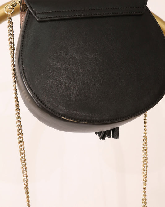 Round Crossbody Bag with Gold Stud Detailing - Black