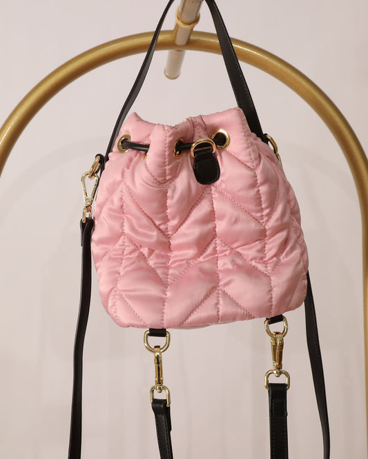 Mini Quilted Drawstring Bag - Pink