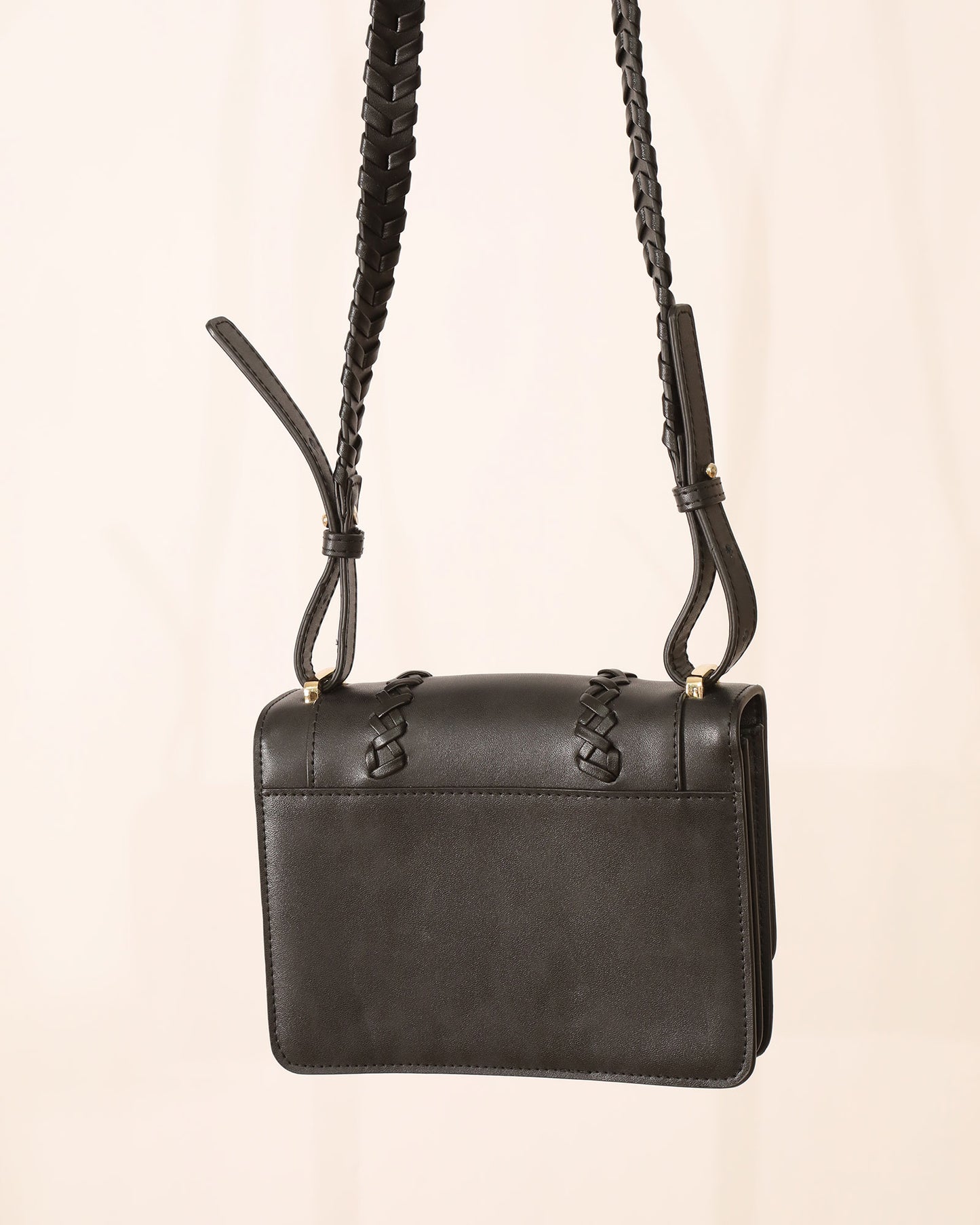 Plaited Strap Leather Handbag - Black