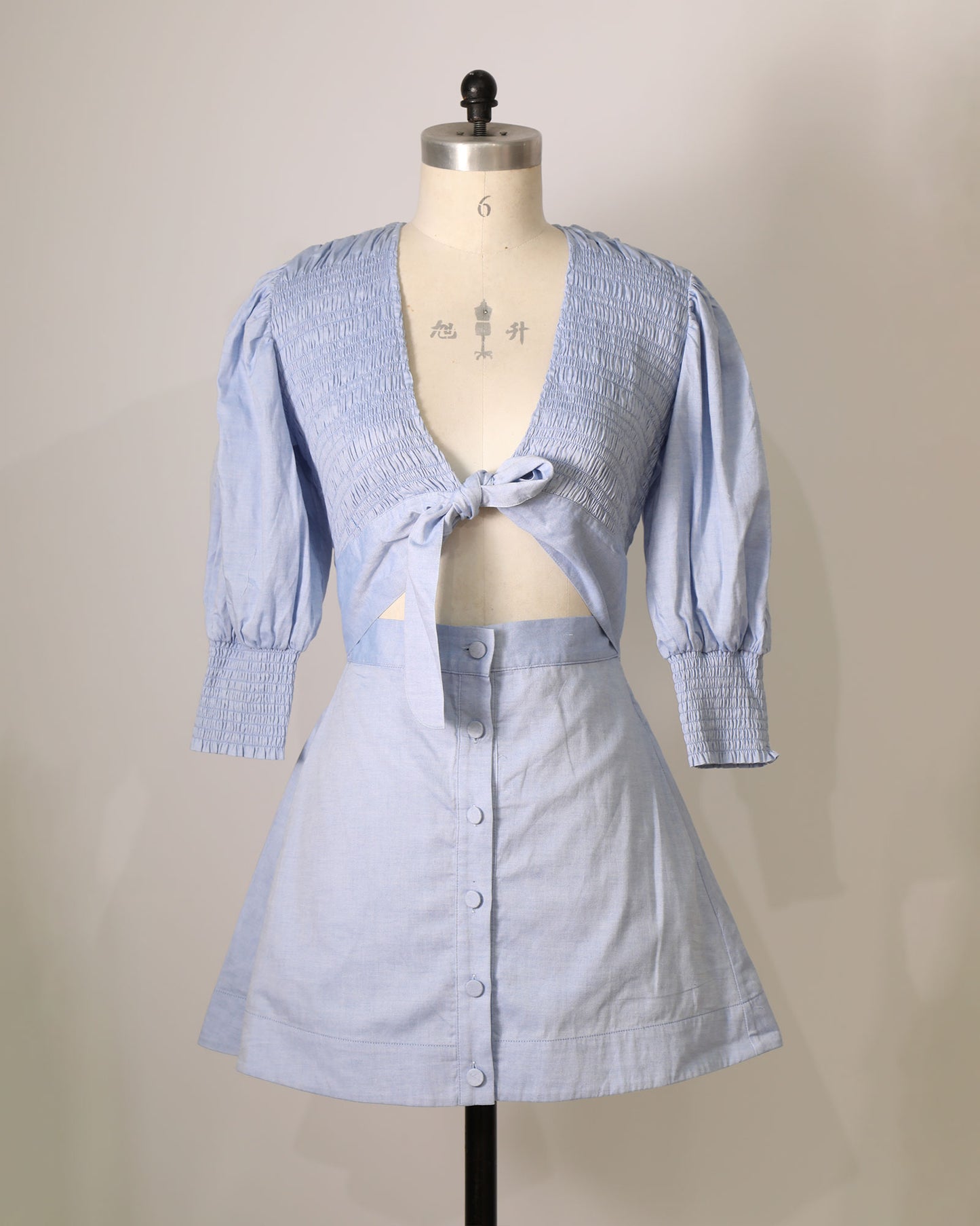 Cut Out Front Shirt Dress  - Blue