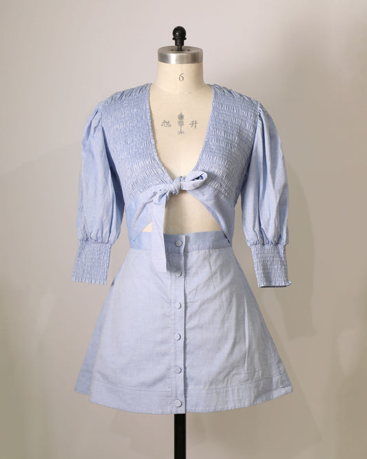 Cut Out Front Shirt Dress  - Blue