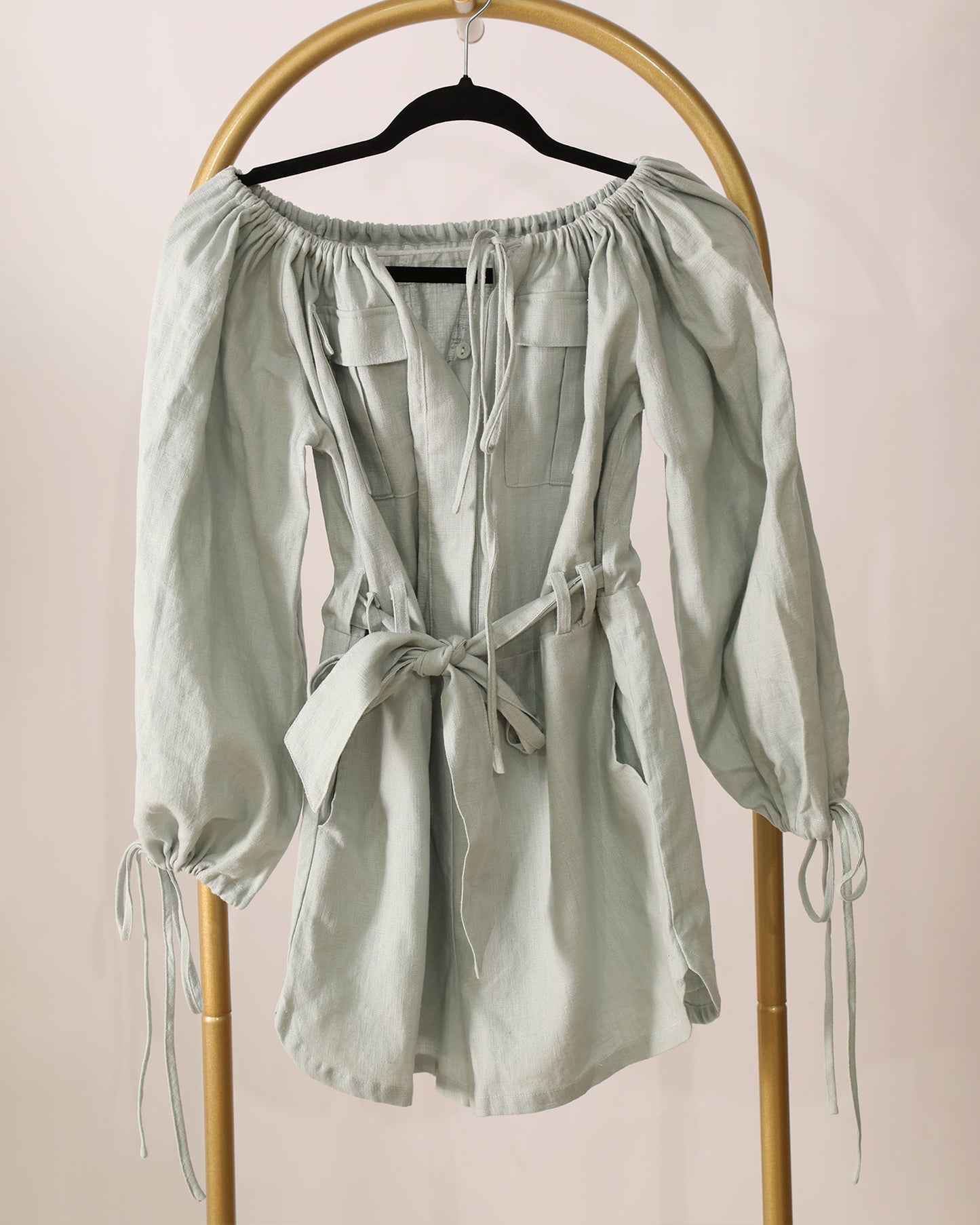 Linen Playsuit with Tie-Waist Detailing - Mint Green