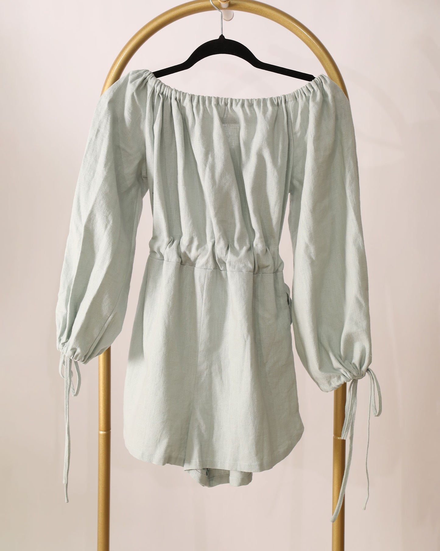 Linen Playsuit with Tie-Waist Detailing - Mint Green