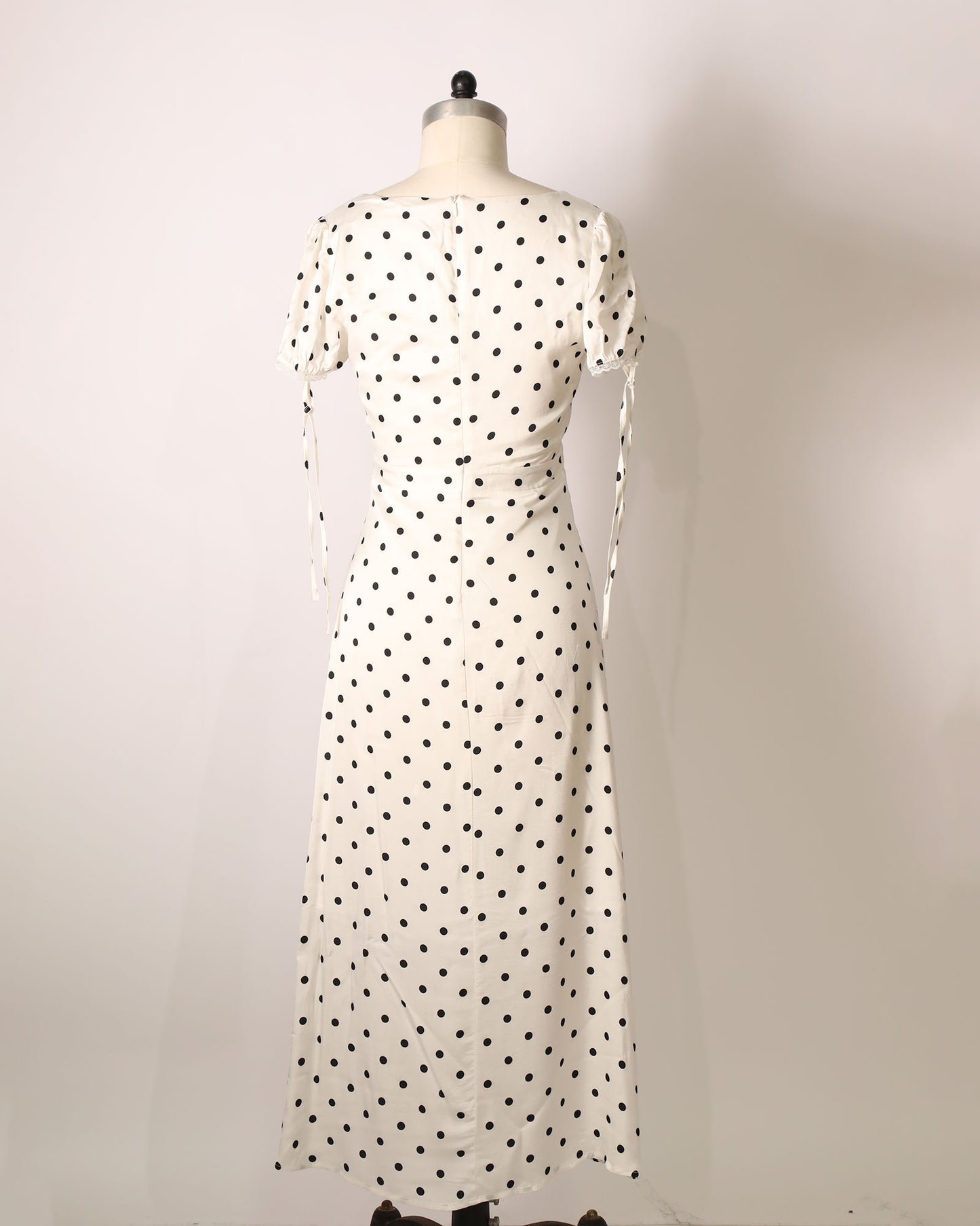 Polka Dot Lace Panel Maxi Dress - White/Black