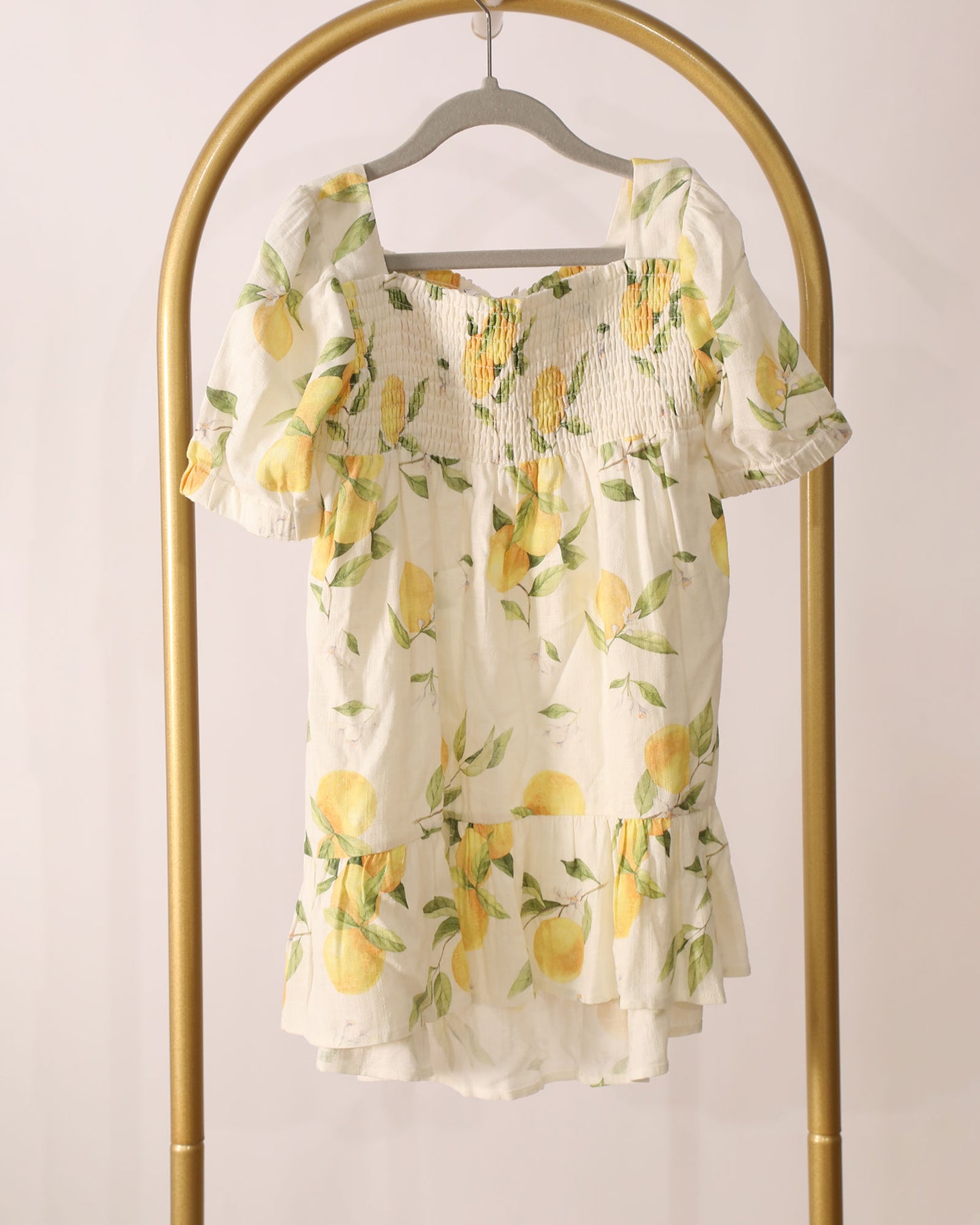 Girls Lemon Print Ruffle Detail Dress - Print