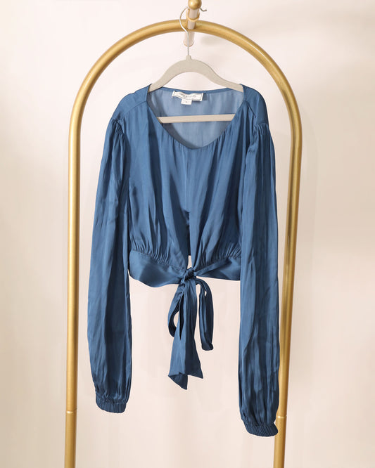 Long Sleeve Shirt with Waist Tie - Blue