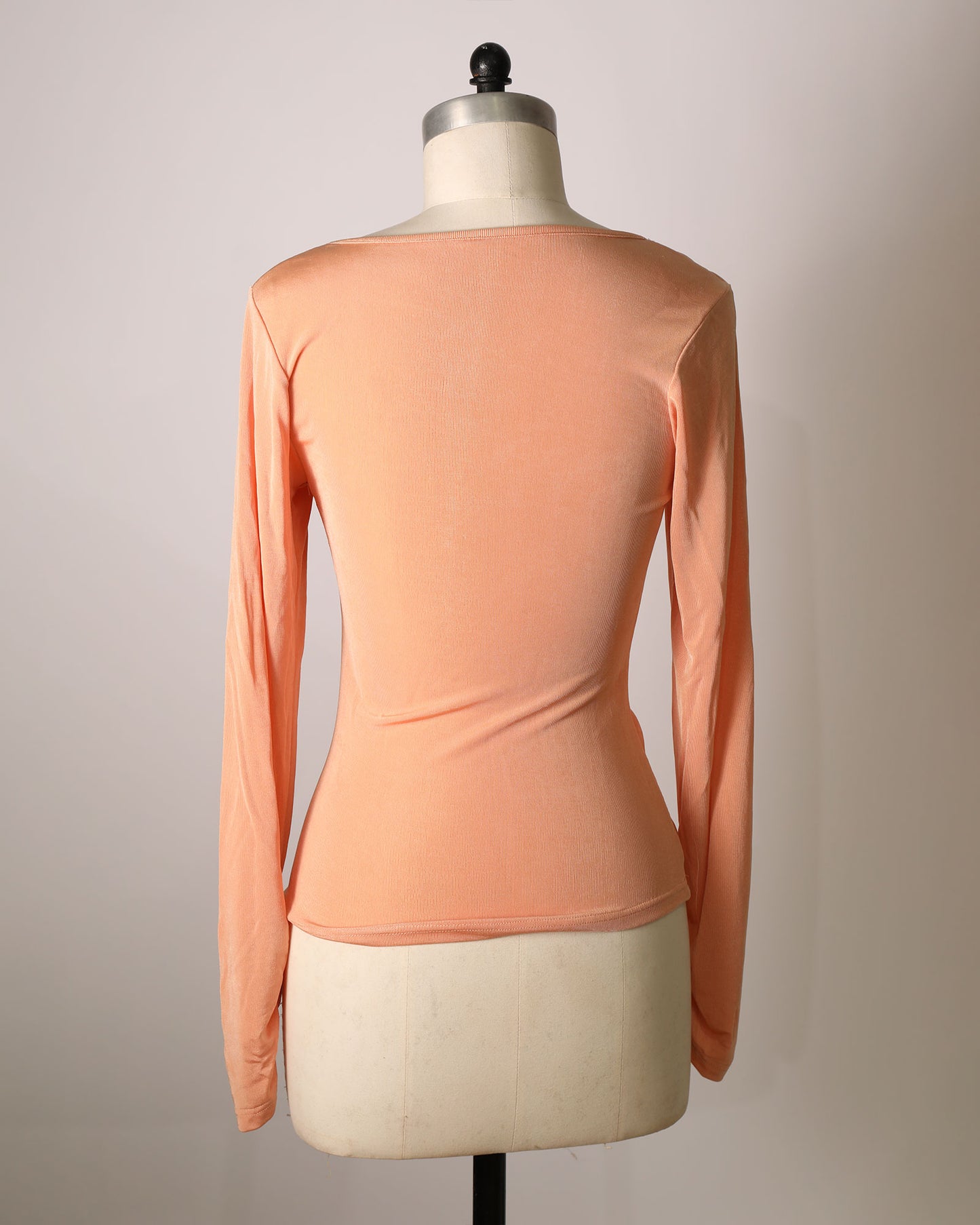 Long Sleeve Ruched Front Top with Cut-Out Detailing - Peach