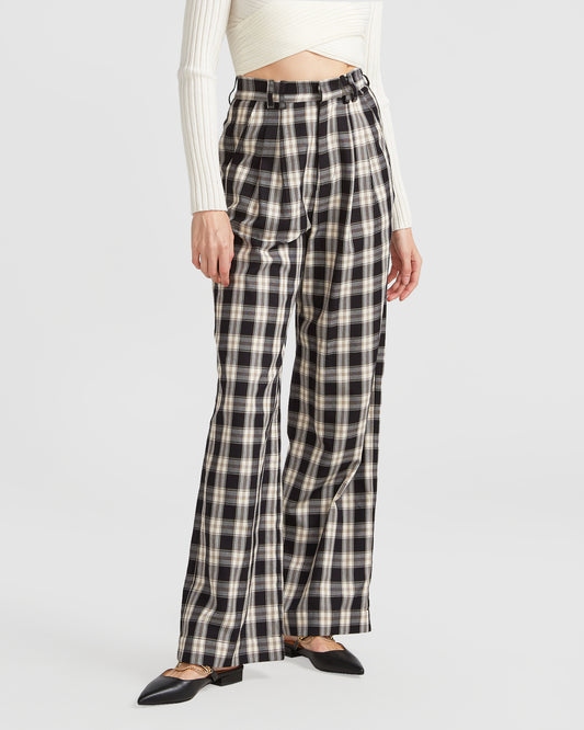 Dominoes Wide Leg Check Pant - Black Check