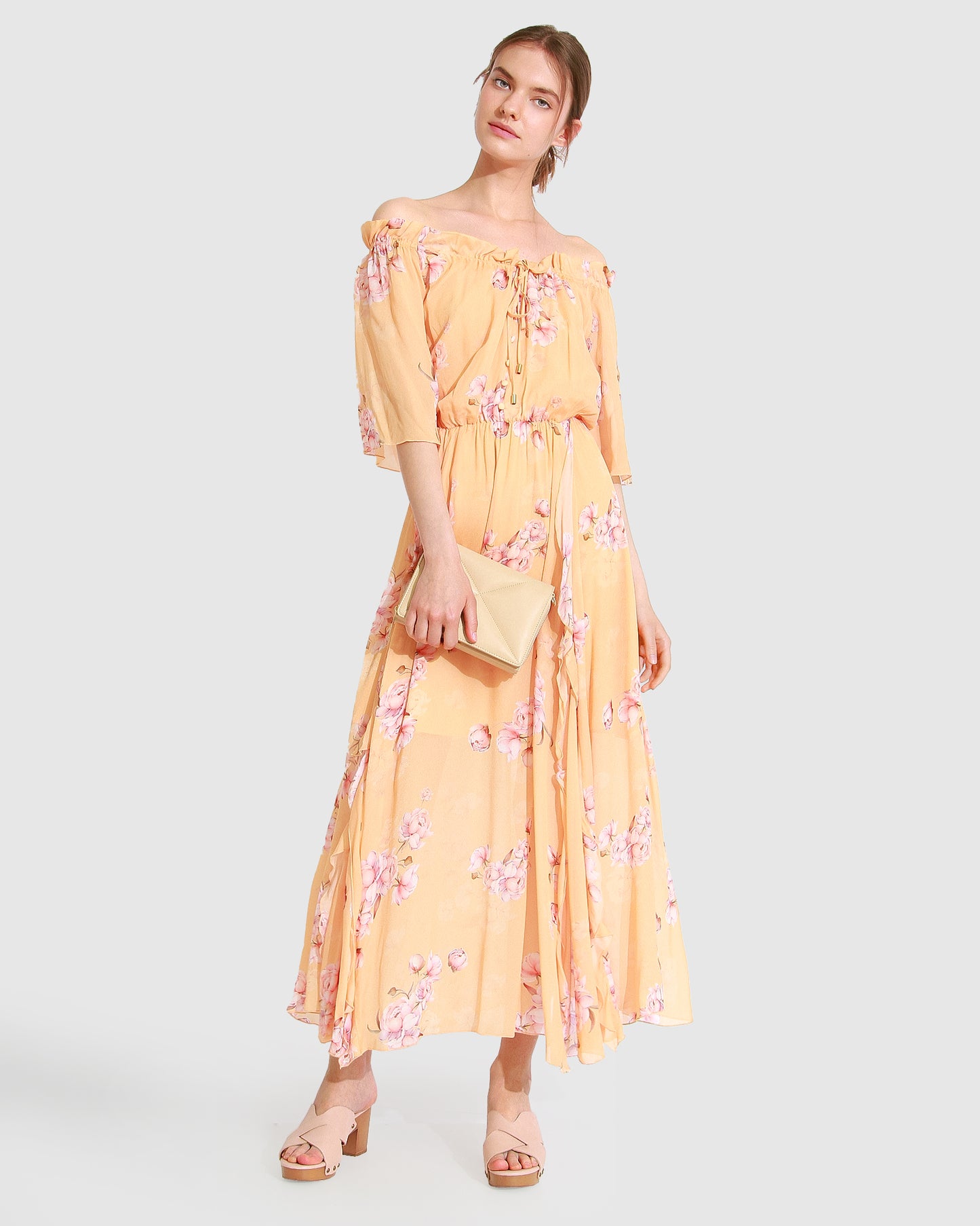 Amour Amour Ruffled Midi Dress - Peach Peonies