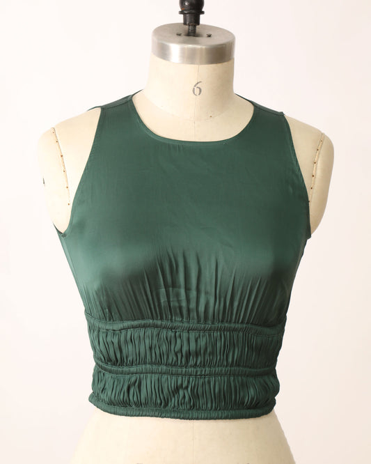 Satin Cinched Detailing Crop Top - Dark Green