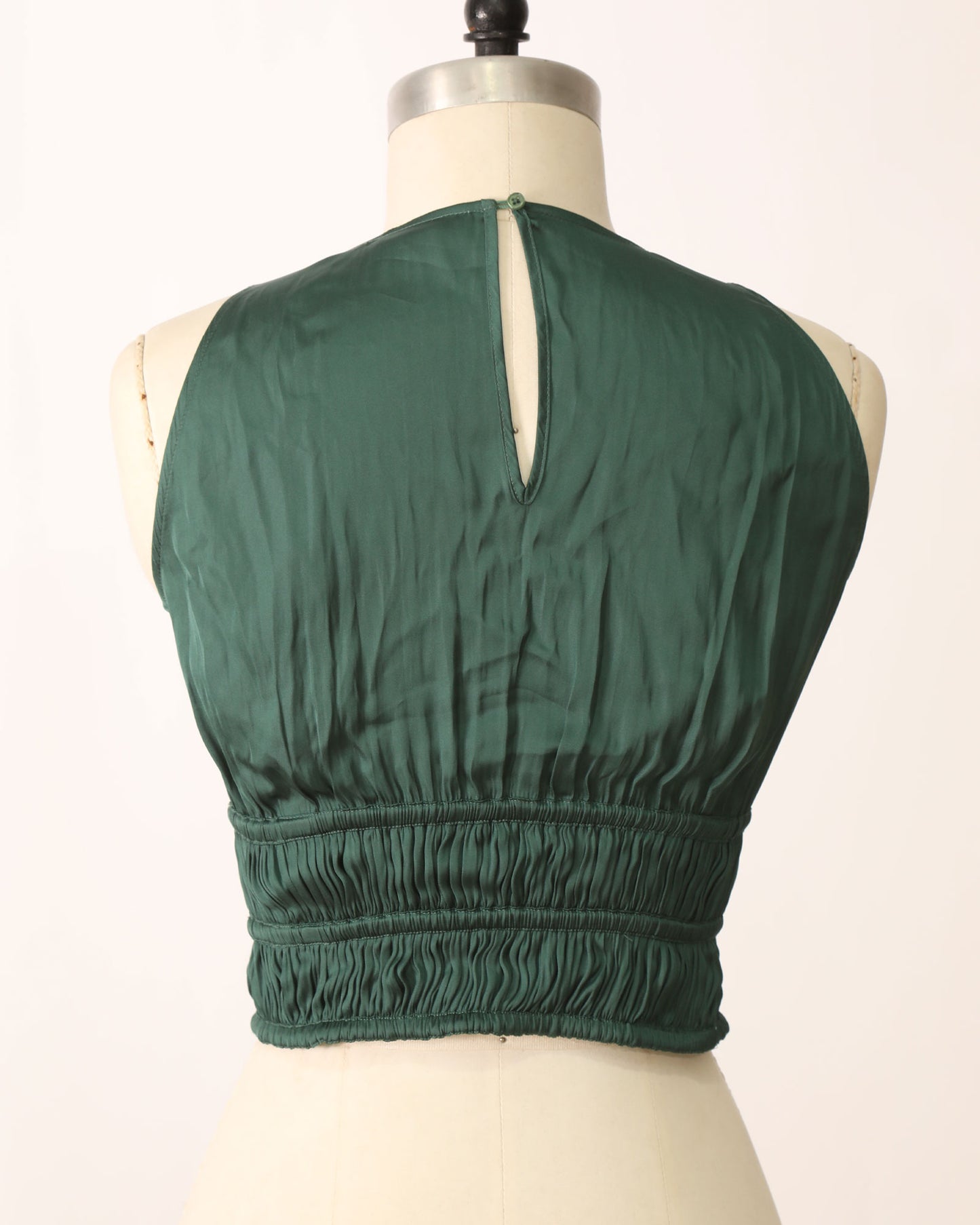 Satin Cinched Detailing Crop Top - Dark Green