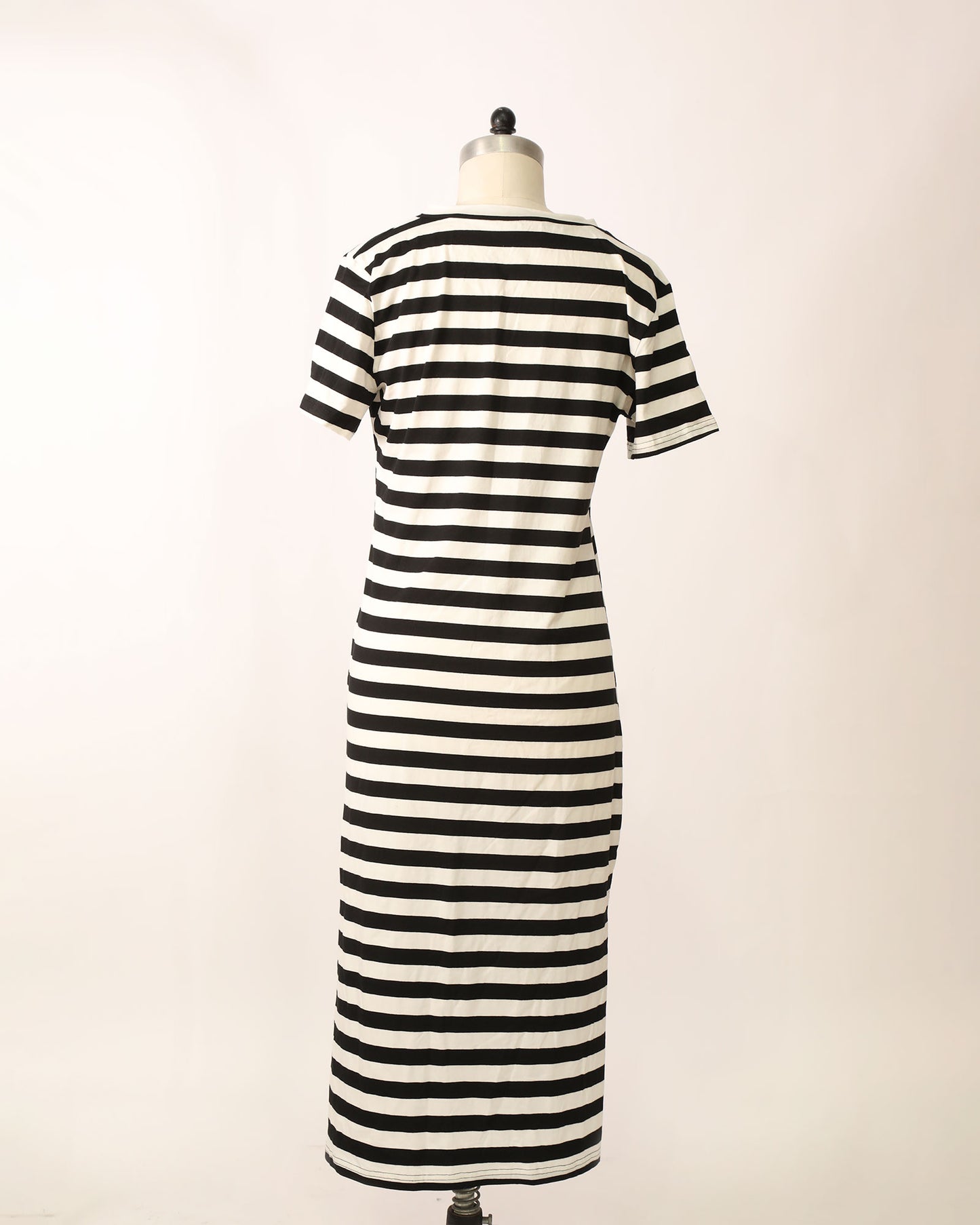 V-Neck Short Sleeve Striped Maxi - Black/White