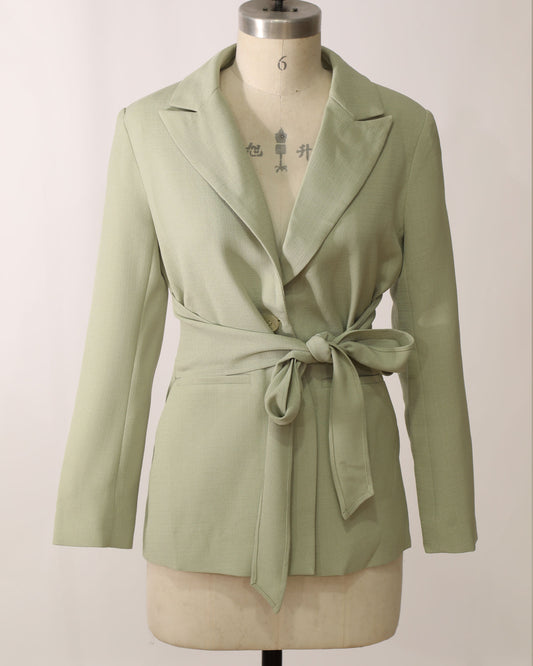 Tie Waist Blazer and Short Co-Ord - Mint Green