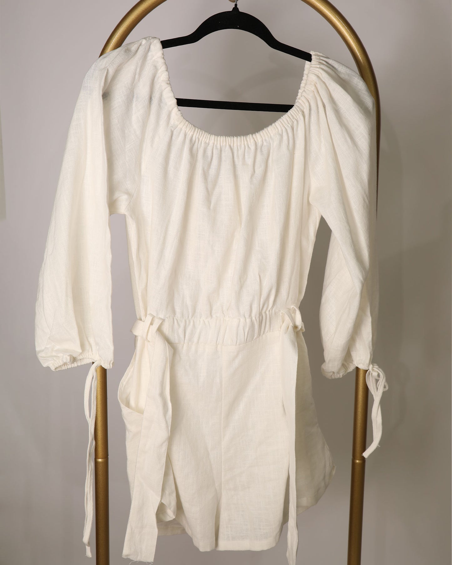 Linen Playsuit with Tie-Waist Detailing - White