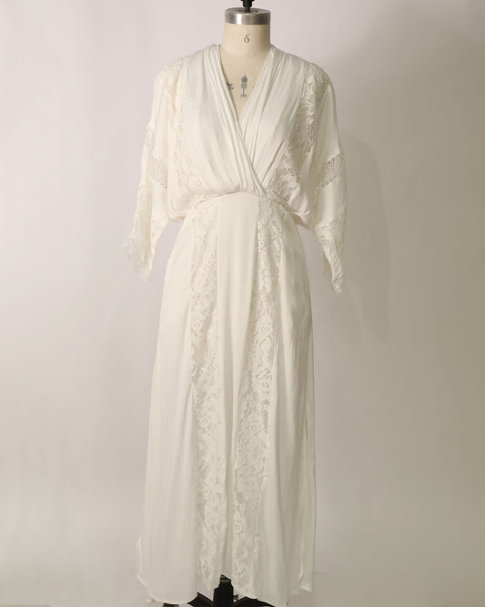 Maxi Dress with Lace Panels - White