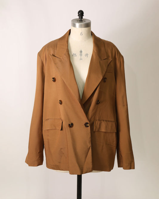 Oversized Double-Breasted Blazer - Brown