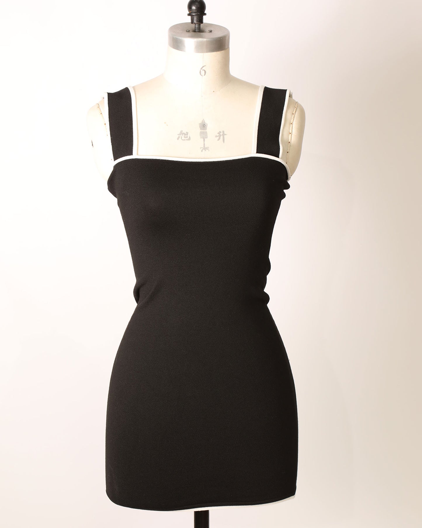 Mini Dress with Contrast Trim - Black