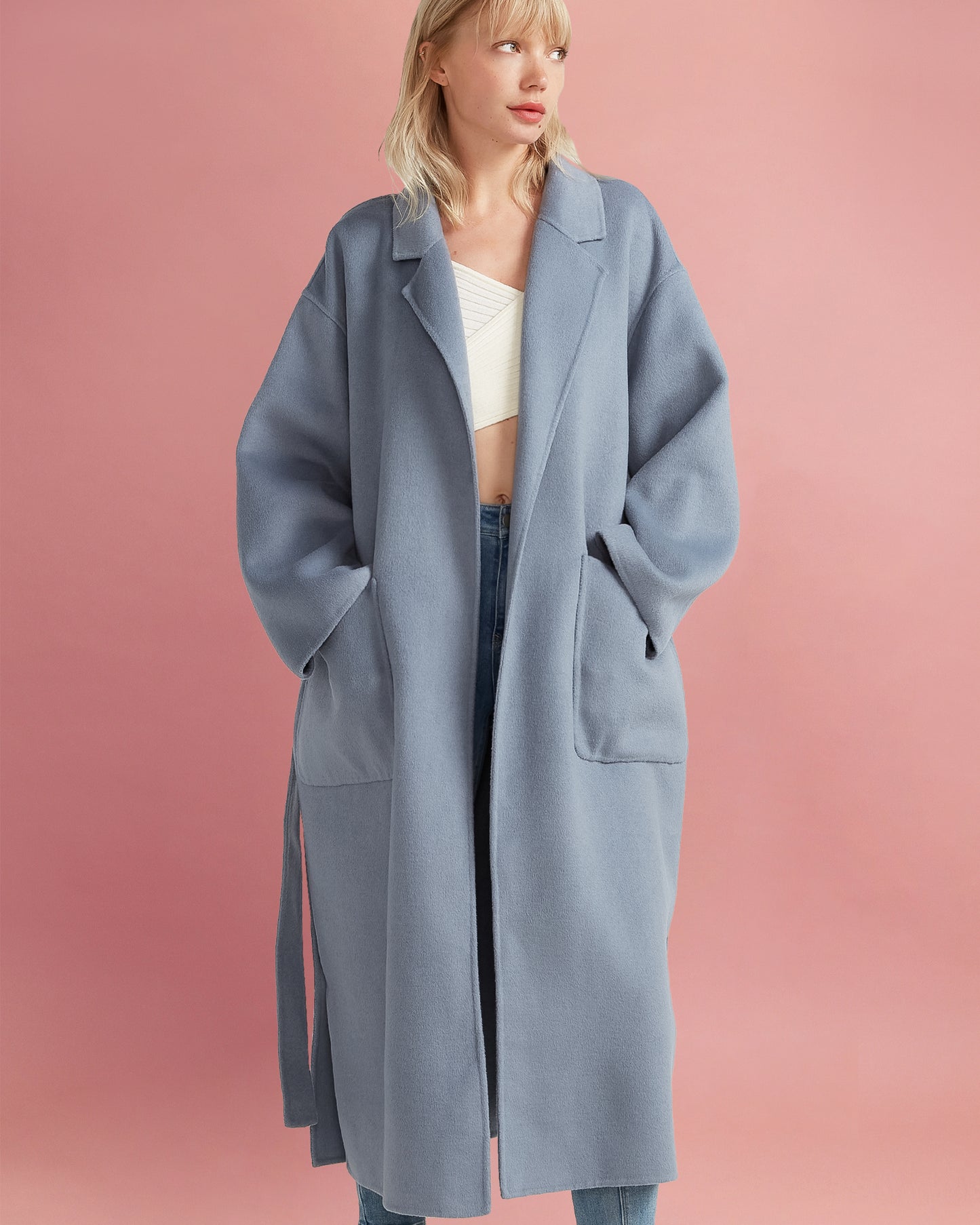 Wide Awake Split Hem Overcoat - Denim Blue