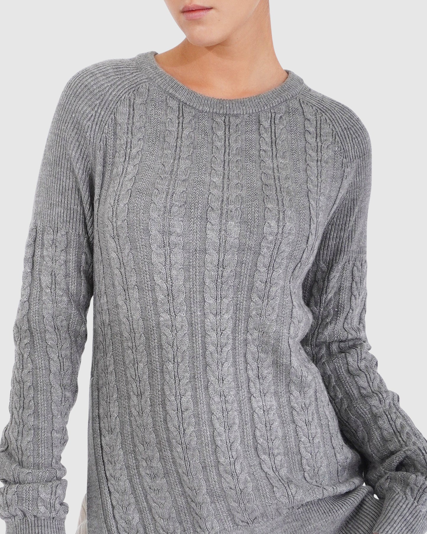 At Last Cable Knit Jumper with Slit - Grey Marle