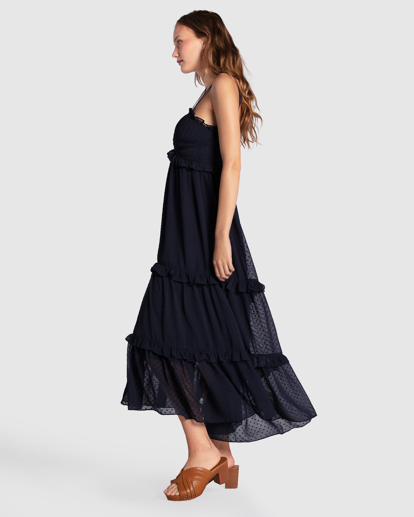 As It Was Tiered Midi Dress - Navy