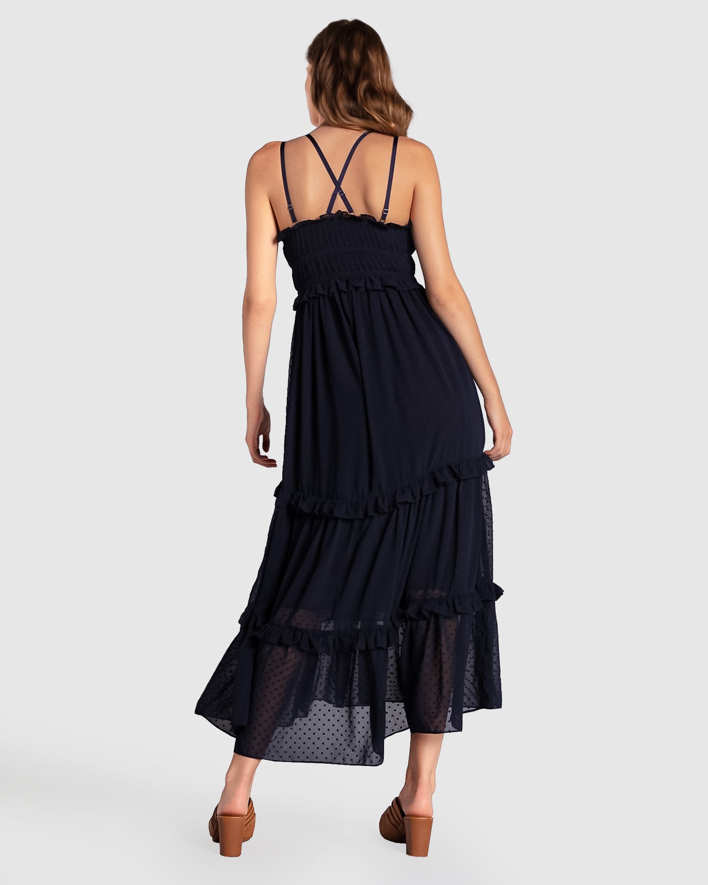 As It Was Tiered Midi Dress - Navy