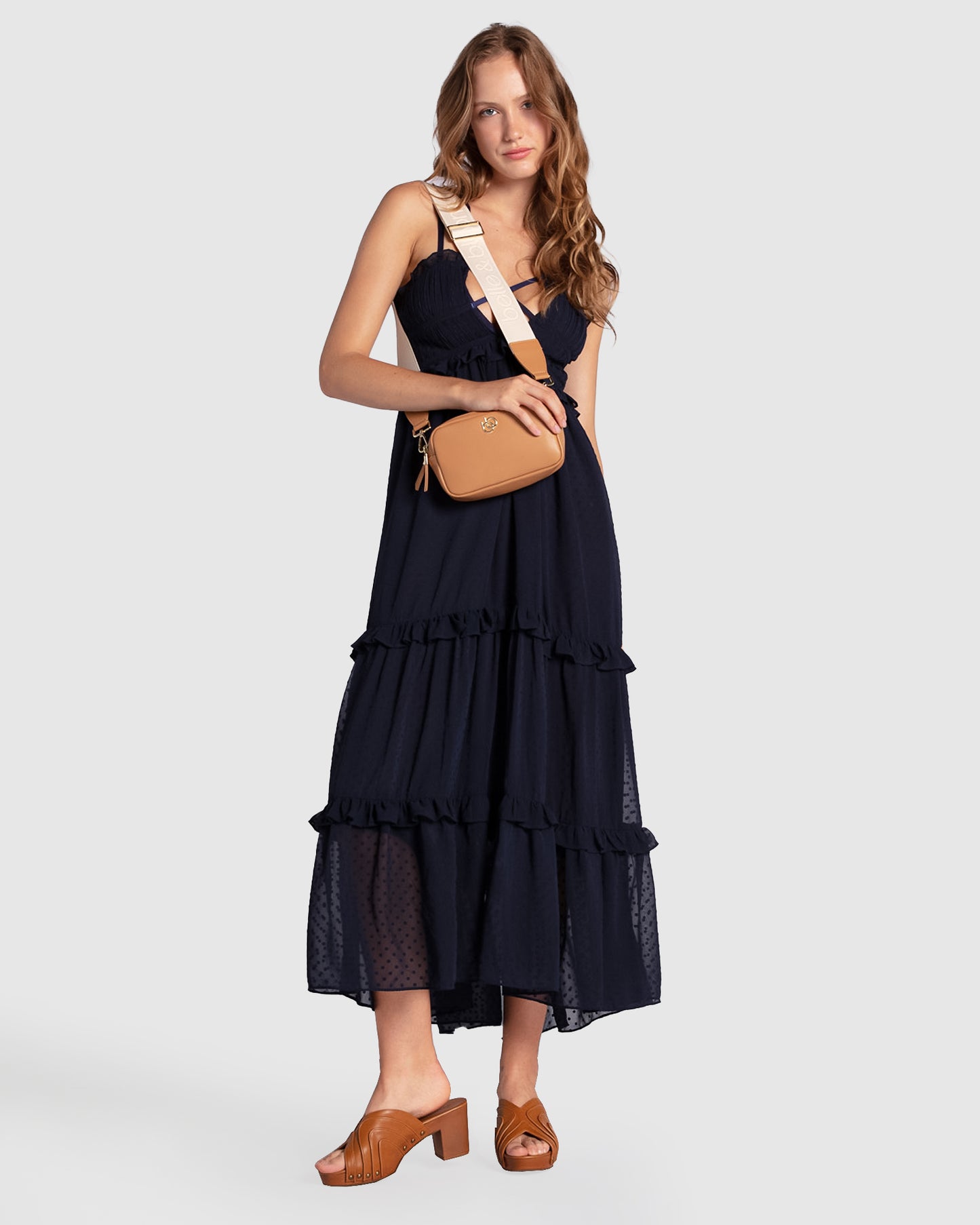 As It Was Tiered Midi Dress - Navy