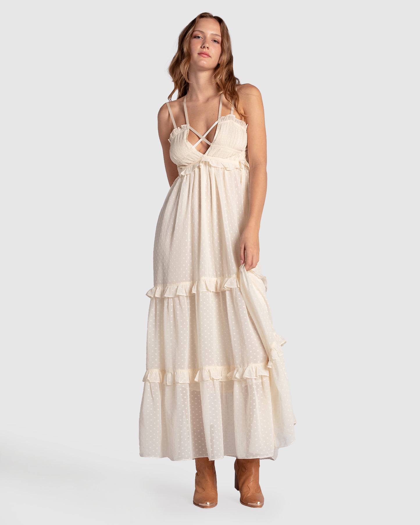 As It Was Tiered Midi Dress - Vintage White